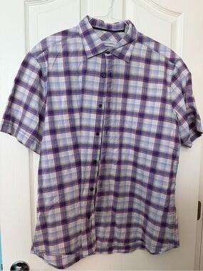 James Campbell Purple & White Plaid Short-Sleeve Button-Down Shirt